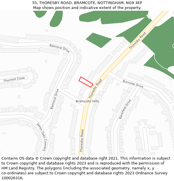 55, THORESBY ROAD, BRAMCOTE, NOTTINGHAM, NG9 3EP: Location map and indicative extent of plot