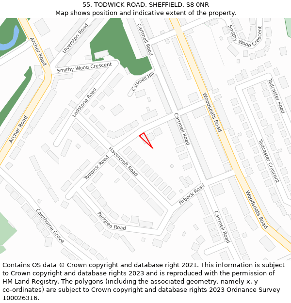 55, TODWICK ROAD, SHEFFIELD, S8 0NR: Location map and indicative extent of plot