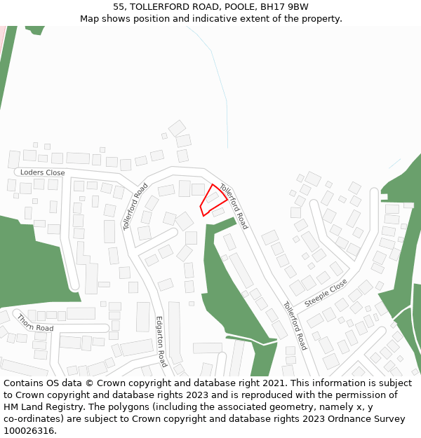55, TOLLERFORD ROAD, POOLE, BH17 9BW: Location map and indicative extent of plot