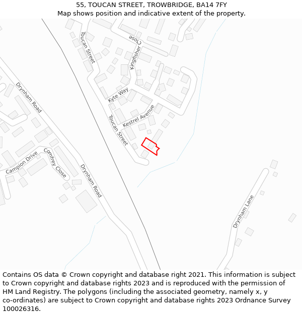 55, TOUCAN STREET, TROWBRIDGE, BA14 7FY: Location map and indicative extent of plot