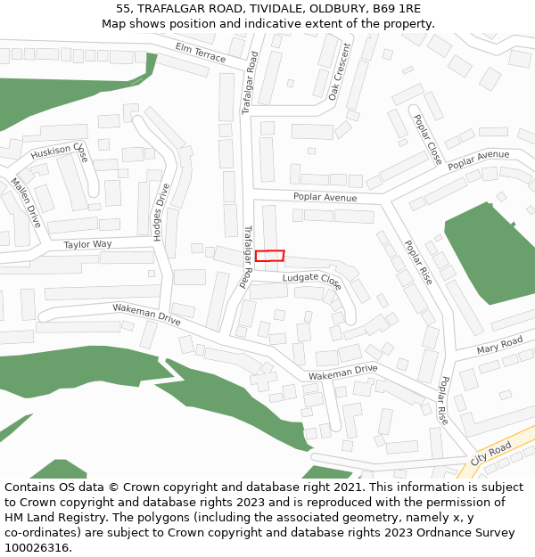 55, TRAFALGAR ROAD, TIVIDALE, OLDBURY, B69 1RE: Location map and indicative extent of plot