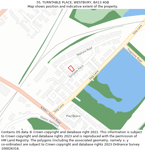 55, TURNTABLE PLACE, WESTBURY, BA13 4GB: Location map and indicative extent of plot