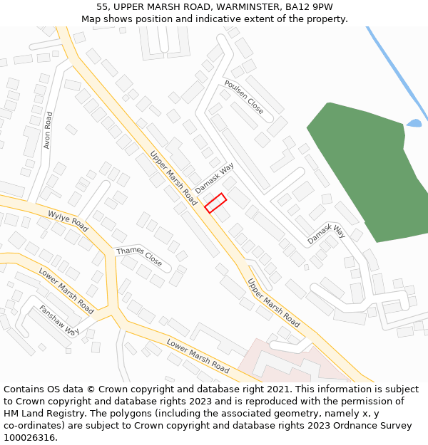 55, UPPER MARSH ROAD, WARMINSTER, BA12 9PW: Location map and indicative extent of plot