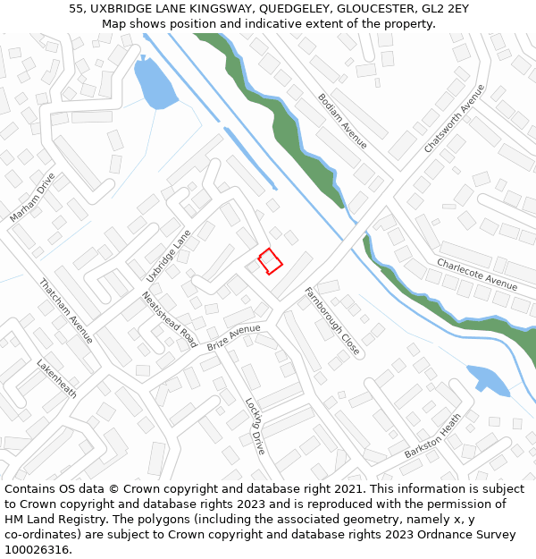 55, UXBRIDGE LANE KINGSWAY, QUEDGELEY, GLOUCESTER, GL2 2EY: Location map and indicative extent of plot