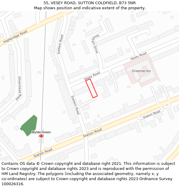 55, VESEY ROAD, SUTTON COLDFIELD, B73 5NR: Location map and indicative extent of plot