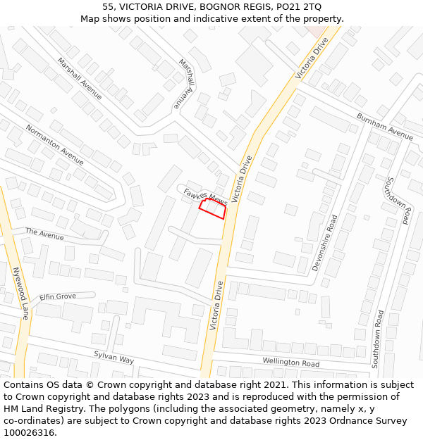 55, VICTORIA DRIVE, BOGNOR REGIS, PO21 2TQ: Location map and indicative extent of plot