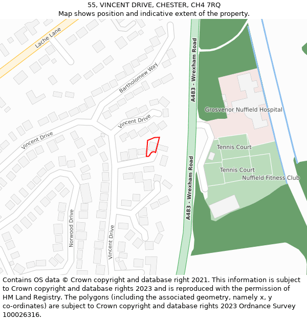 55, VINCENT DRIVE, CHESTER, CH4 7RQ: Location map and indicative extent of plot