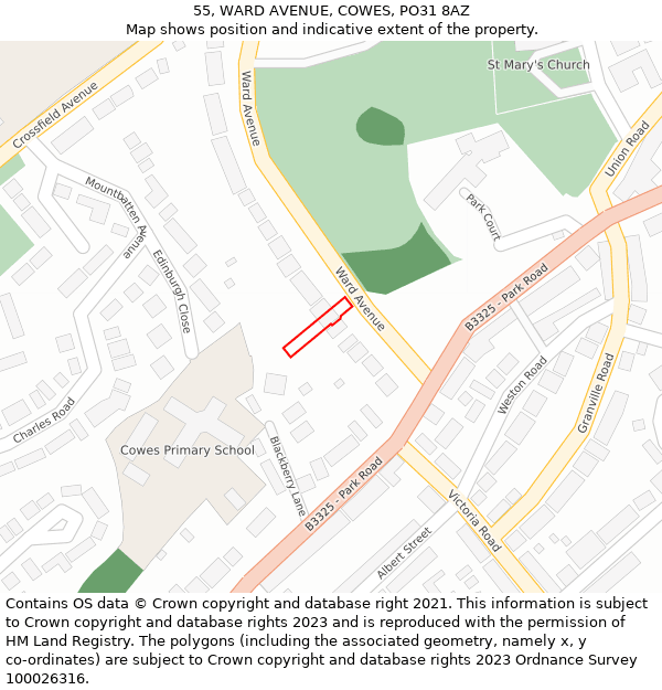 55, WARD AVENUE, COWES, PO31 8AZ: Location map and indicative extent of plot