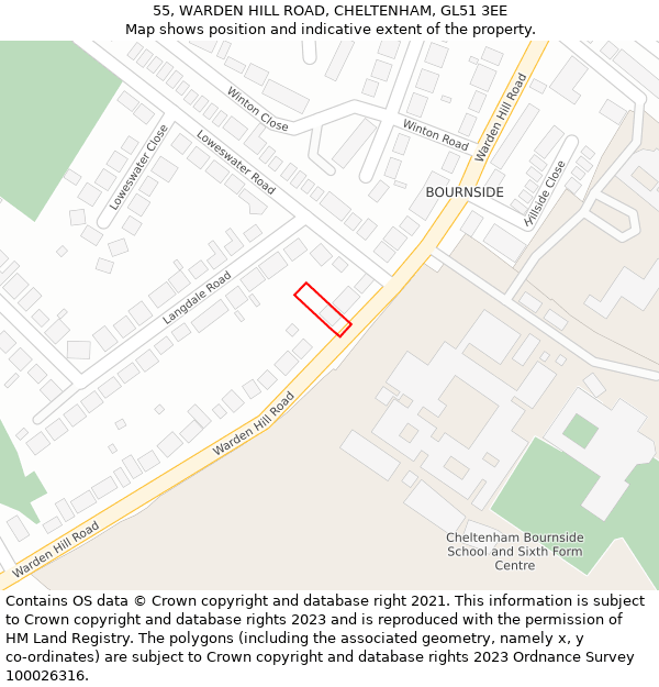 55, WARDEN HILL ROAD, CHELTENHAM, GL51 3EE: Location map and indicative extent of plot