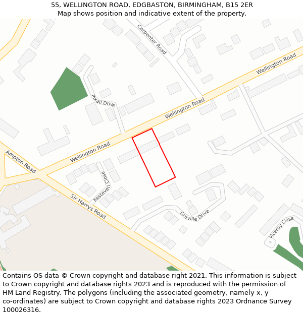 55, WELLINGTON ROAD, EDGBASTON, BIRMINGHAM, B15 2ER: Location map and indicative extent of plot