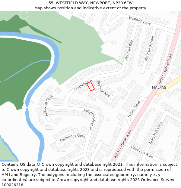 55, WESTFIELD WAY, NEWPORT, NP20 6EW: Location map and indicative extent of plot
