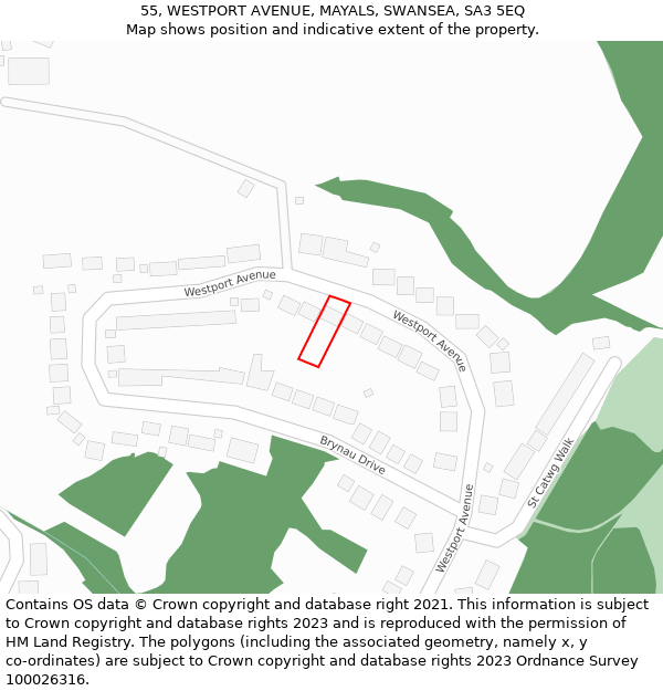 55, WESTPORT AVENUE, MAYALS, SWANSEA, SA3 5EQ: Location map and indicative extent of plot