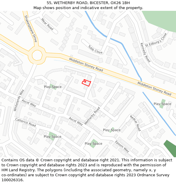 55, WETHERBY ROAD, BICESTER, OX26 1BH: Location map and indicative extent of plot