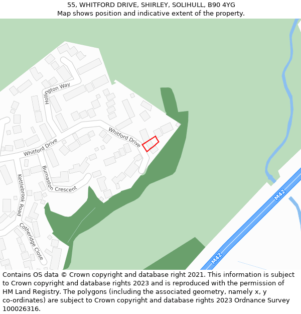 55, WHITFORD DRIVE, SHIRLEY, SOLIHULL, B90 4YG: Location map and indicative extent of plot