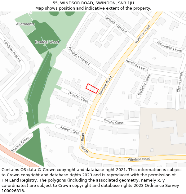 55, WINDSOR ROAD, SWINDON, SN3 1JU: Location map and indicative extent of plot
