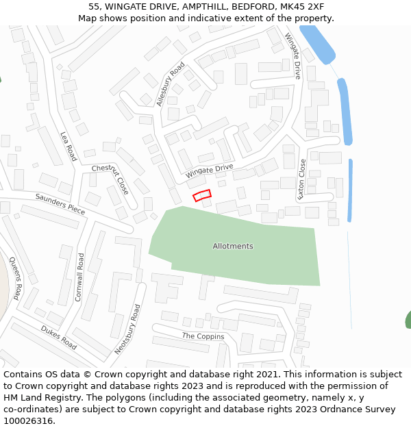 55, WINGATE DRIVE, AMPTHILL, BEDFORD, MK45 2XF: Location map and indicative extent of plot