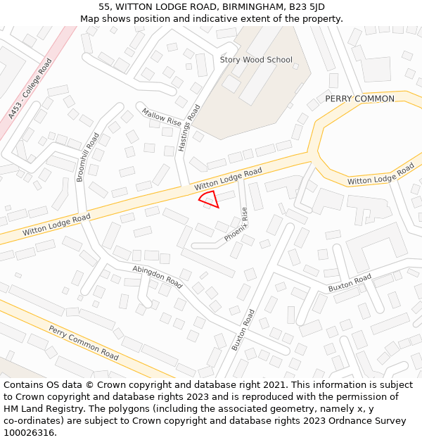 55, WITTON LODGE ROAD, BIRMINGHAM, B23 5JD: Location map and indicative extent of plot