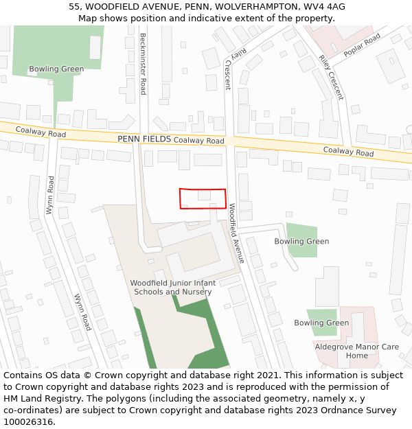 55, WOODFIELD AVENUE, PENN, WOLVERHAMPTON, WV4 4AG: Location map and indicative extent of plot