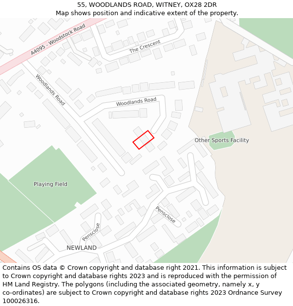 55, WOODLANDS ROAD, WITNEY, OX28 2DR: Location map and indicative extent of plot