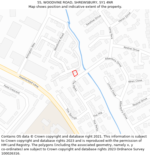 55, WOODVINE ROAD, SHREWSBURY, SY1 4NR: Location map and indicative extent of plot