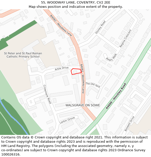 55, WOODWAY LANE, COVENTRY, CV2 2EE: Location map and indicative extent of plot