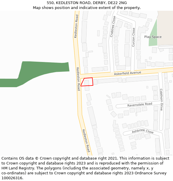 550, KEDLESTON ROAD, DERBY, DE22 2NG: Location map and indicative extent of plot