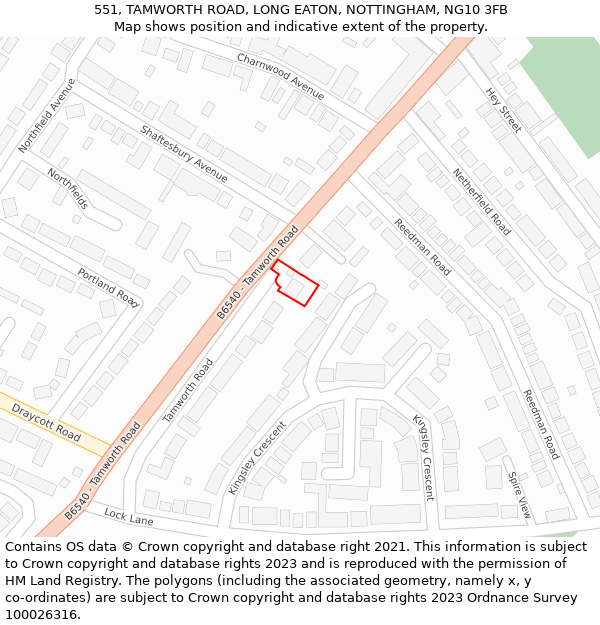 551, TAMWORTH ROAD, LONG EATON, NOTTINGHAM, NG10 3FB: Location map and indicative extent of plot