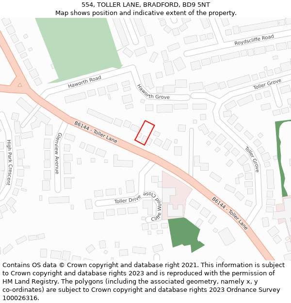 554, TOLLER LANE, BRADFORD, BD9 5NT: Location map and indicative extent of plot