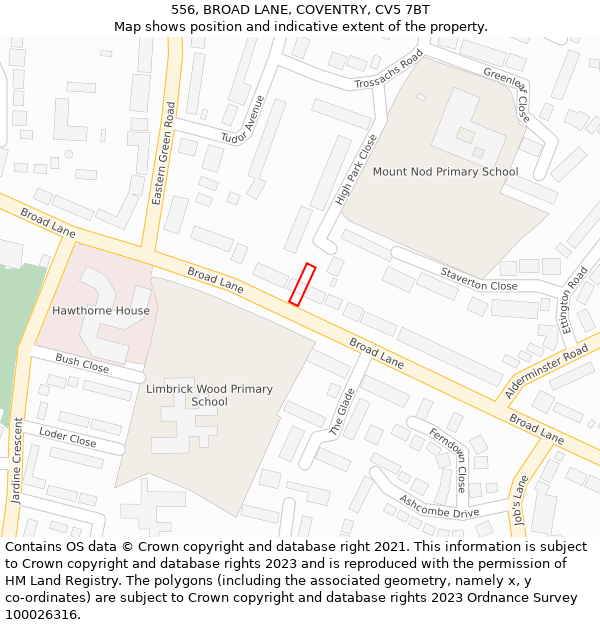 556, BROAD LANE, COVENTRY, CV5 7BT: Location map and indicative extent of plot