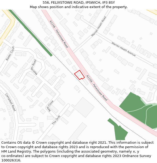 556, FELIXSTOWE ROAD, IPSWICH, IP3 8SY: Location map and indicative extent of plot