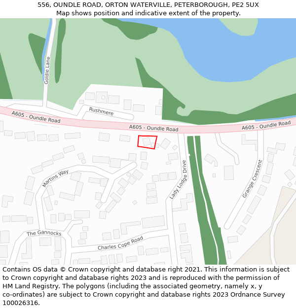 556, OUNDLE ROAD, ORTON WATERVILLE, PETERBOROUGH, PE2 5UX: Location map and indicative extent of plot