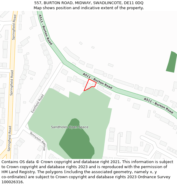 557, BURTON ROAD, MIDWAY, SWADLINCOTE, DE11 0DQ: Location map and indicative extent of plot