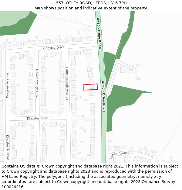 557, OTLEY ROAD, LEEDS, LS16 7PH: Location map and indicative extent of plot