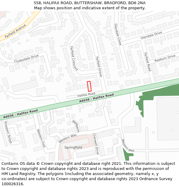 558, HALIFAX ROAD, BUTTERSHAW, BRADFORD, BD6 2NA: Location map and indicative extent of plot
