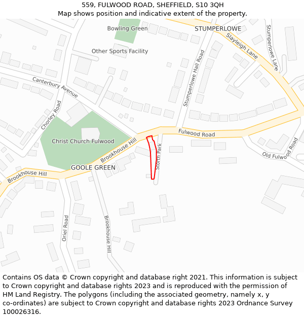 559, FULWOOD ROAD, SHEFFIELD, S10 3QH: Location map and indicative extent of plot