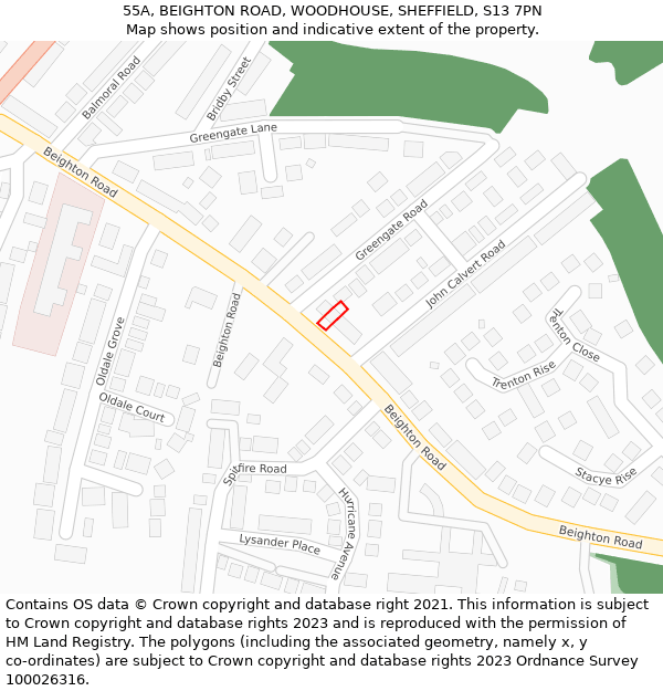 55A, BEIGHTON ROAD, WOODHOUSE, SHEFFIELD, S13 7PN: Location map and indicative extent of plot