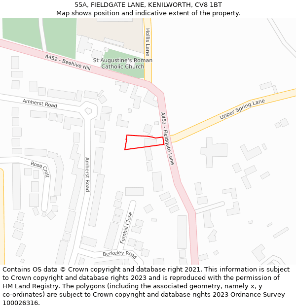 55A, FIELDGATE LANE, KENILWORTH, CV8 1BT: Location map and indicative extent of plot