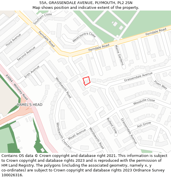 55A, GRASSENDALE AVENUE, PLYMOUTH, PL2 2SN: Location map and indicative extent of plot