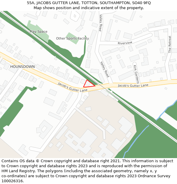 55A, JACOBS GUTTER LANE, TOTTON, SOUTHAMPTON, SO40 9FQ: Location map and indicative extent of plot