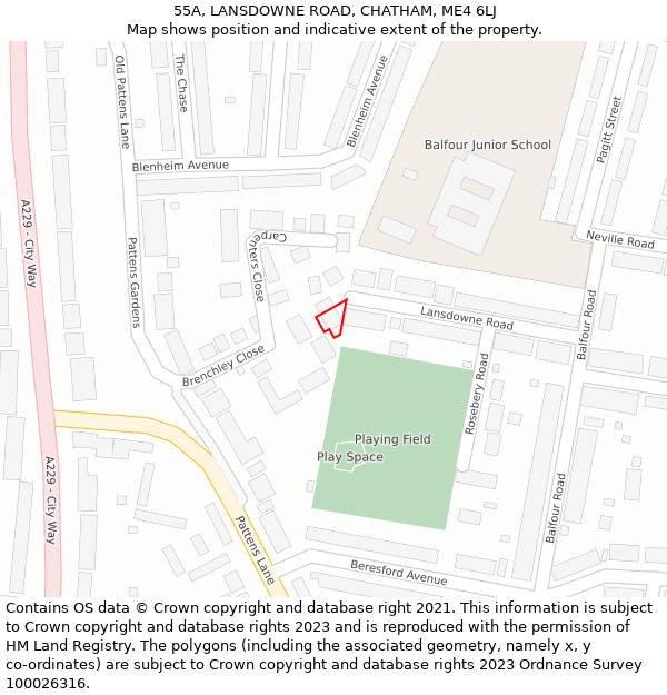 55A, LANSDOWNE ROAD, CHATHAM, ME4 6LJ: Location map and indicative extent of plot