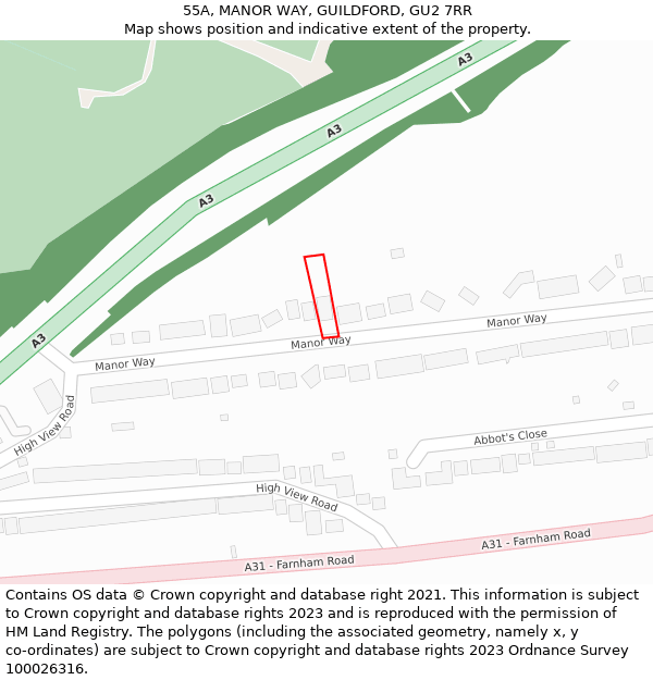 55A, MANOR WAY, GUILDFORD, GU2 7RR: Location map and indicative extent of plot