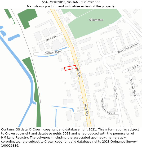 55A, MERESIDE, SOHAM, ELY, CB7 5EE: Location map and indicative extent of plot