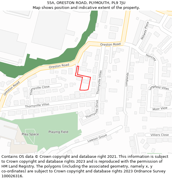 55A, ORESTON ROAD, PLYMOUTH, PL9 7JU: Location map and indicative extent of plot