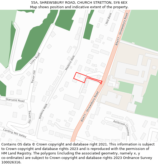 55A, SHREWSBURY ROAD, CHURCH STRETTON, SY6 6EX: Location map and indicative extent of plot