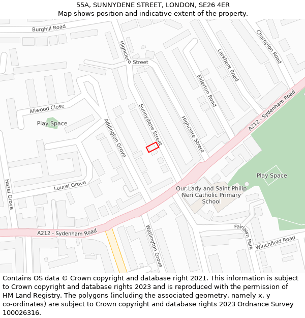55A, SUNNYDENE STREET, LONDON, SE26 4ER: Location map and indicative extent of plot