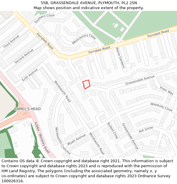 55B, GRASSENDALE AVENUE, PLYMOUTH, PL2 2SN: Location map and indicative extent of plot
