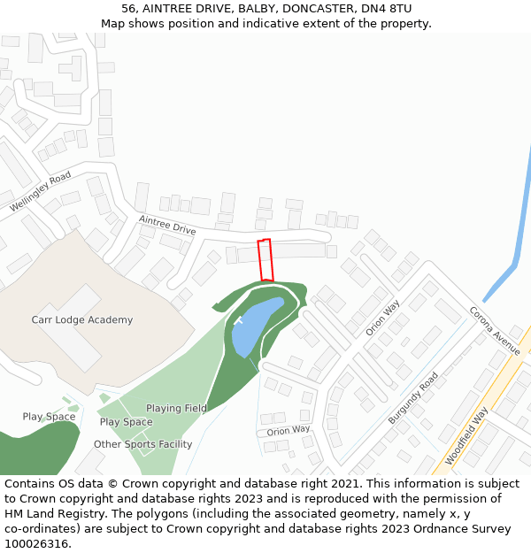 56, AINTREE DRIVE, BALBY, DONCASTER, DN4 8TU: Location map and indicative extent of plot