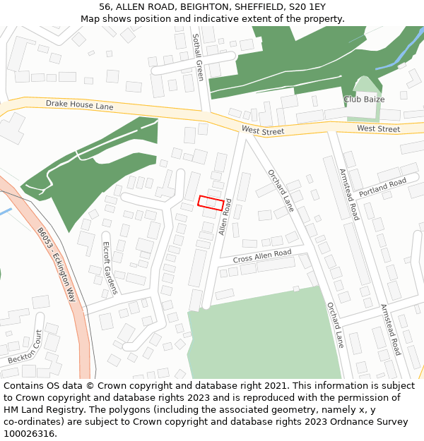 56, ALLEN ROAD, BEIGHTON, SHEFFIELD, S20 1EY: Location map and indicative extent of plot