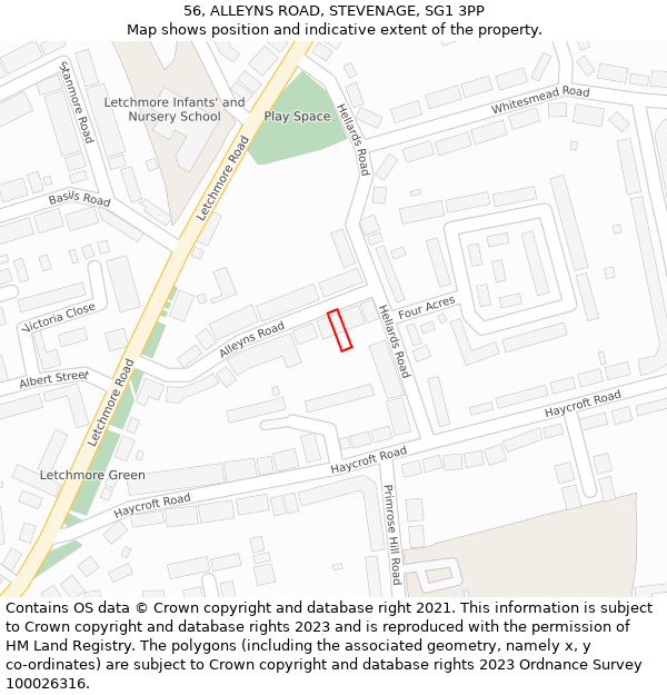 56, ALLEYNS ROAD, STEVENAGE, SG1 3PP: Location map and indicative extent of plot