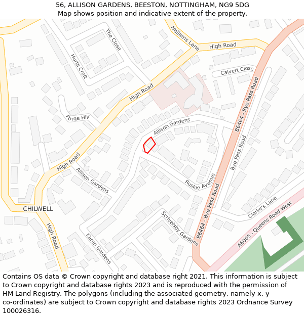56, ALLISON GARDENS, BEESTON, NOTTINGHAM, NG9 5DG: Location map and indicative extent of plot